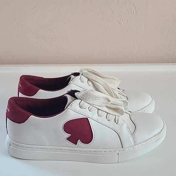 Kate Spade Optic White/Burgundy Fez Sneaker Size 7 EU 37.5 - Picture 6 of 15